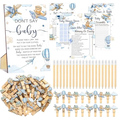 321 Airplane Baby Shower Decorations Games Supplies Little Explorer Landing Soon Baby Shower Games Don't Say Sign for Airplane Plane Theme Gender Reveal 1st Birthday Party Decorations Supplies
