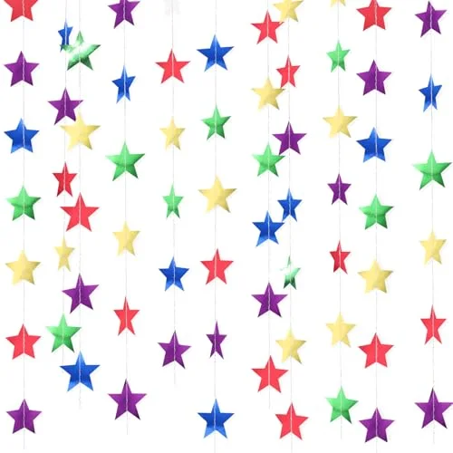 130 Feet Glitter Star Garland Banner 2026 Party Decoration Double Side Star Hanging String Streamer Paper Twinkle for Graduation Wedding Birthday