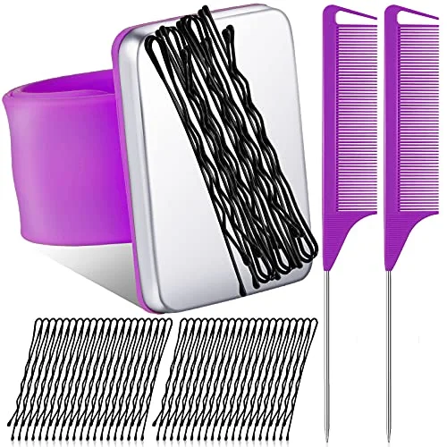 Hair Braiding Tools Magnetic Silicone Wrist Strap with 72 Hairpins and 2 Rat Tail Combs Hair Stylist Wristband Kit for Braiding, Sewing, Quilting