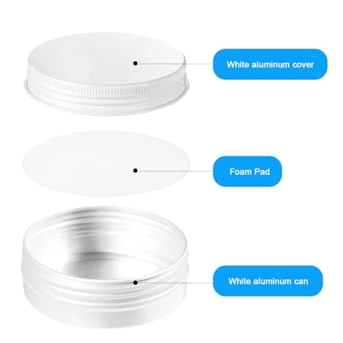 72 Pcs 2 oz Aluminum Tins Salve Containers with Screw Lid and Labels Round Cans Travel Cosmetic Metal Tins Jar for Candles Lotion Bars Balms Food Spice Candies DIY Crafts view 4