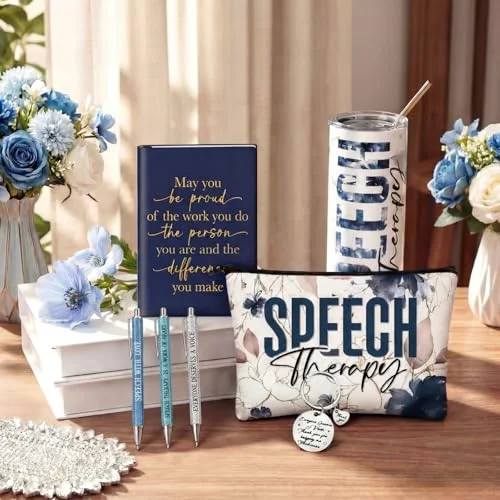 7 Pcs Speech Therapy Gifts Speech Pathologist Gifts,Blue Floral view 2