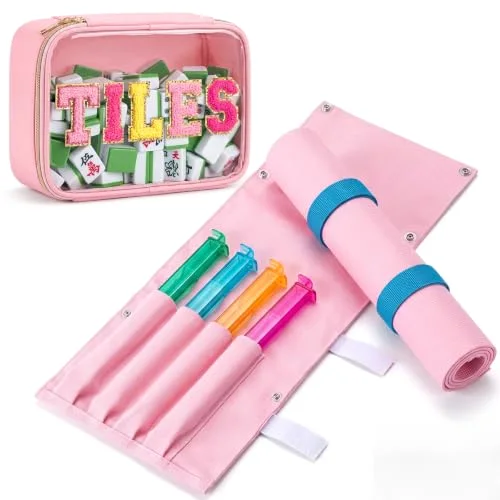 2 Pcs Pink Mahjong Bags for Racks and Tiles Storage Include Mahjong Tile and Rack Bag 20 Inch Protective Sleeve Gift Accessory for Mah Jong Pusher
