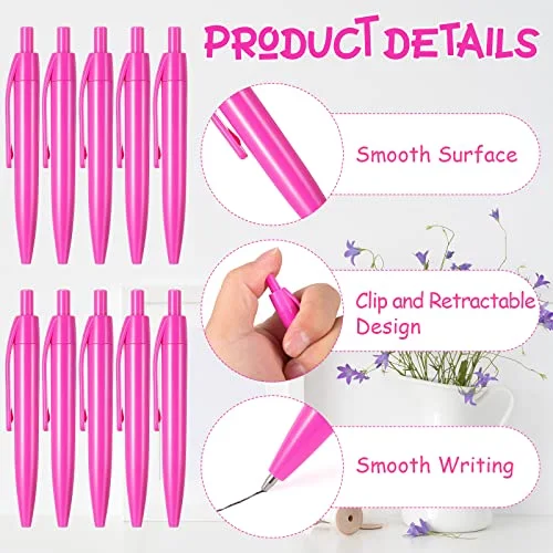 100 Pcs Pink Retractable Ballpoint Pens Bulk,Mini Pen Black Ink view 3