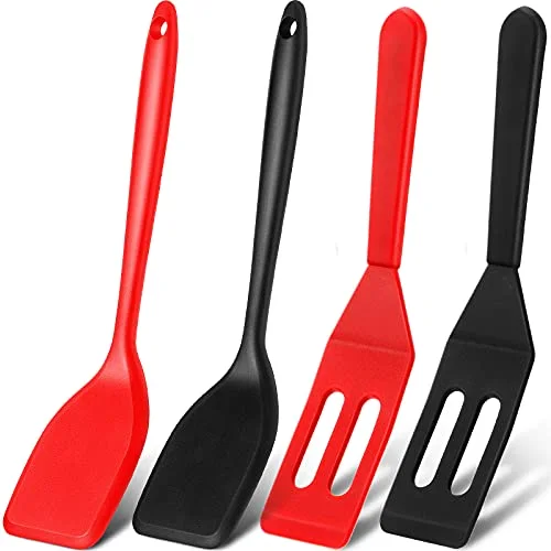 4 Pieces Small Silicone Brownie Spatula Mini Nonstick,Black, Red