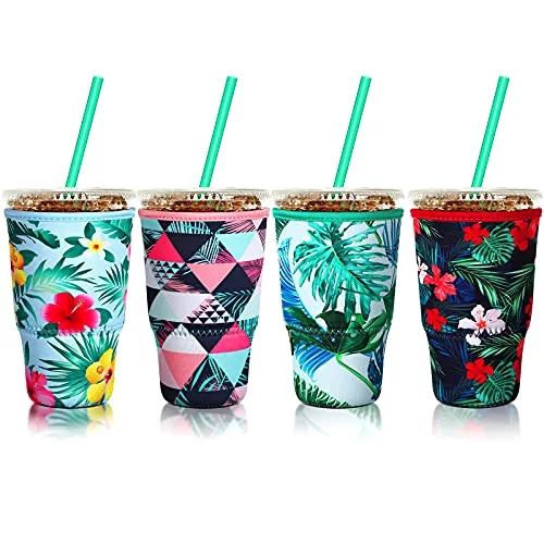 4 Pieces Reusable Iced Coffee Sleeve Cup Insulator for Cold Drinks Beverages and Holder for Most Coffee