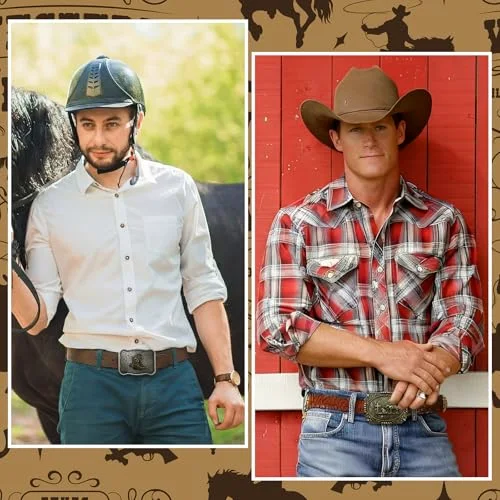 6 Pcs Western Belt Buckle Set for Men Women, Vintage Rodeo Cowboy Texas Belt Buckles Gifts view 3