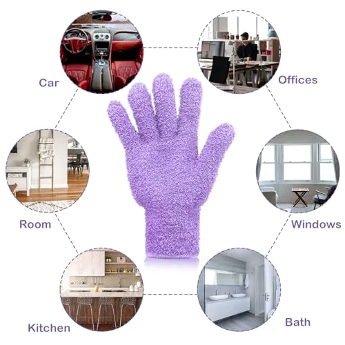 2 Pairs Microfiber Gloves for Plants,Light Blue, Violet,Large view 3