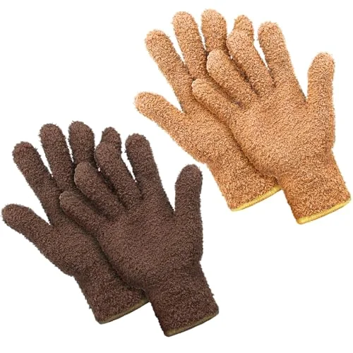 2 Pairs Microfiber Gloves for Plants,Dark Brown, Orange,Large