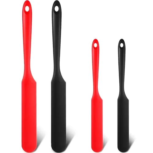 4 Pcs Silicone Jar Spatulas 13 and 9.6 Inch Non-stick,Red, Black