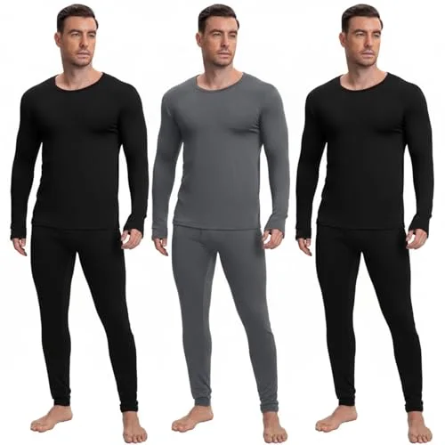 3 Sets Men's Thermal Underwear Long Underwear Base Layer with Fleece Lined for Winter Cold Weather
