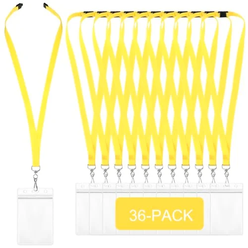 36 Pack Breakaway Lanyards with Waterproof ID Badge Holders Lanyard with J Hook Plastic ID Card for Schools, Office, Cruise