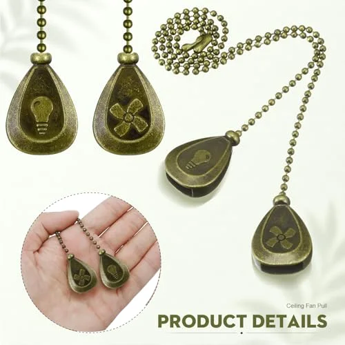 8 Pcs Bronze Ceiling Fan Pull Chain Extension Pendant Ornament 12 Inch Antique Brass Ceiling Pull Chain Extender Classic Drop Shaped Pendant Beaded Ball Cord for Fan Light Lamp with Connector view 2