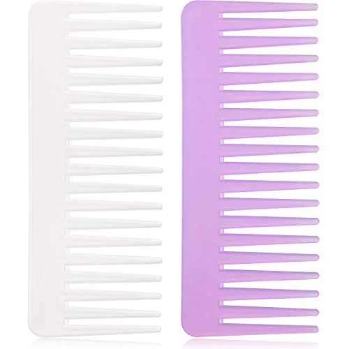 Wide Tooth Comb for Wet Curly Hair, No Handle,Purple, White