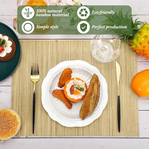 12 Set Bamboo Placemats 15.8 x 12 Inch Sushi Rolling Mat Japanese Style Wicker Placemats Washable Heat Resistant Table Mats for Dinner Kitchen Wedding Party view 2