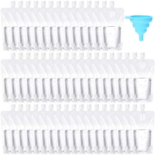 Plastic Liquid Pouch Reusable Juice Pouches Travel Water Pouch Leak Proof Bags Bulk with Collapsible Silicone Funnel for Travel Outdoor