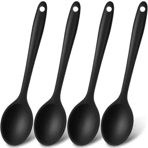 4 Pcs Small Silicone Spoons, Black