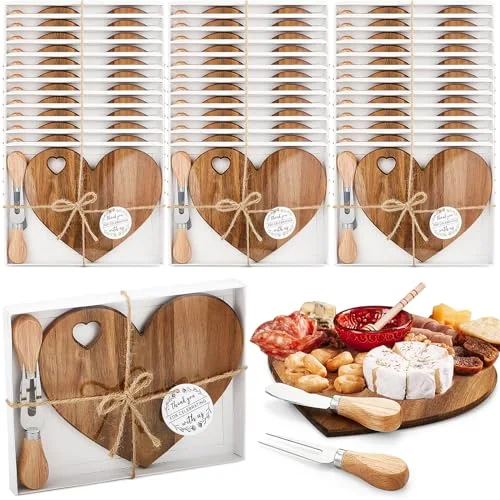 Bridal Baby Shower Favor Heart Cheese Board, Acacia Color, 36 Set