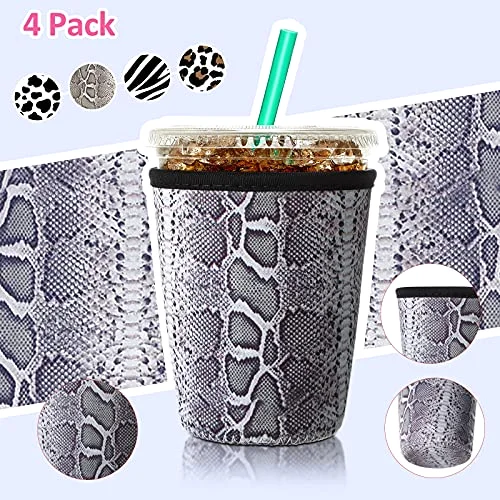 4 Pack Reusable Iced Coffee Insulator Sleeve, Neoprene Coffee Cup Holder for Iced Hot Drinks, Beverage Holder for Most Drinks view 4