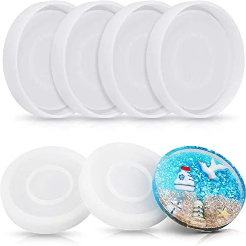 6 Pcs DIY Round Coaster Mold Big Silicone Mold Epoxy Resin Coaster Molds Silicone Casting Molds for Casting Resin Cement, 3.93 inches/ 10 cm in Diameter