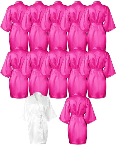12 Pcs Bridesmaid Robes for Women, One Size, White, Rose Red