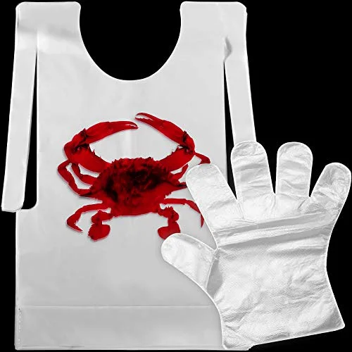 50 Pcs Crab Lobster Bibs & 50 Pairs Disposable Gloves