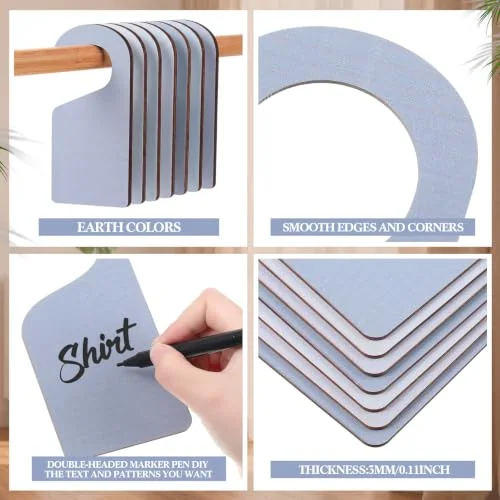 14 Pcs Blank Wooden Clothing Rack Divider with Marker Pen Closet Blank Organizers Hanger Separators Hanging Closet Divider for Home Nursery Clothes view 3