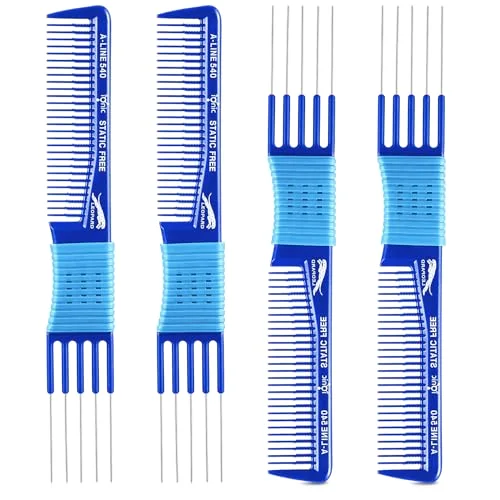 4 Pcs Teasing Combs with Metal Picks for Women,Blue