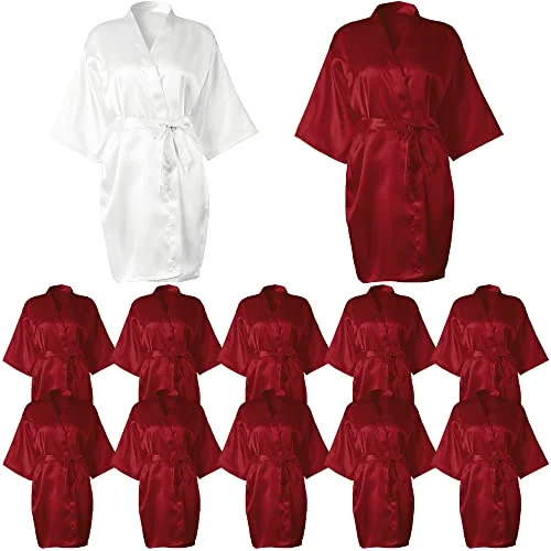12 Pcs Bridesmaid Robes for Women, One Size, White, Claret Color