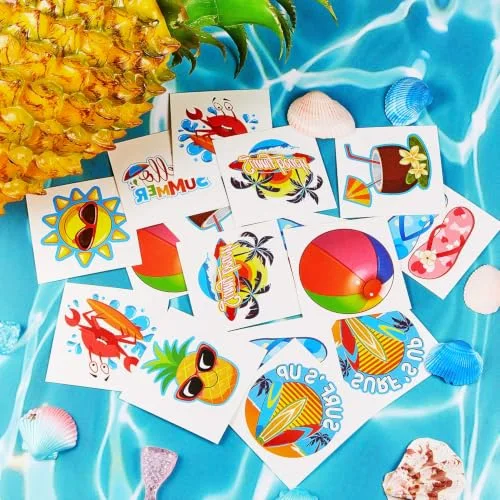 144Pcs Summer Temporary Tattoos for Kid Hawaiian Beach Pool Party Favors view 4