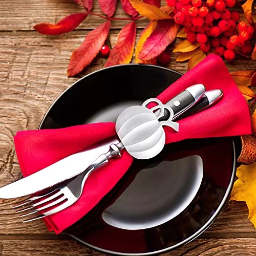 6 Pieces Fall Pumpkin Napkin Rings Thanksgiving, White view 3