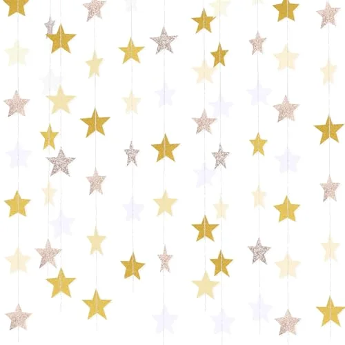 130 Feet Glitter Star Garland Banner 2026 Party Decoration Double Side Star Hanging String Streamer Paper Twinkle for Graduation Wedding Birthday