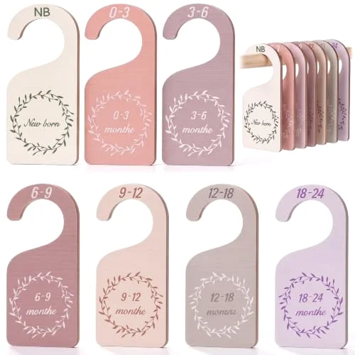 7 Pieces Wooden Baby Closet Dividers Double Sided, Earth Tone