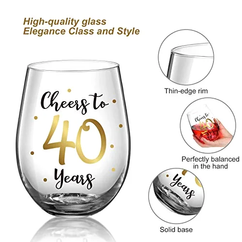 40th Birthday Wine Glass to 40 Years 40th Birthday Gifts Fabulous Gold Stemless Wine Glass for Women and Men Present Party Wedding Anniversary Party Decorations, 17 oz Stemless view 4