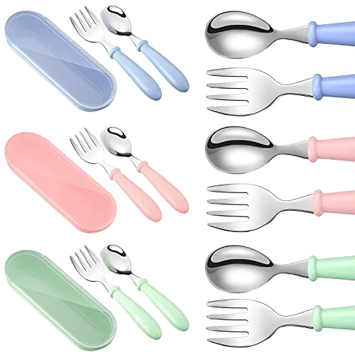 9 Pcs Toddler Utensils Fork Spoon with Case,Blue, Green, Pink