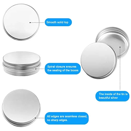 72 Pcs 2 oz Aluminum Tins Salve Containers with Screw Lid and Labels Round Cans Travel Cosmetic Metal Tins Jar for Candles Lotion Bars Balms Food Spice Candies DIY Crafts view 4
