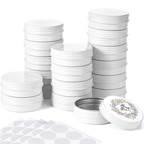 2 oz 36 Pack Metal Round Tins Aluminum Can, White, Classic Style