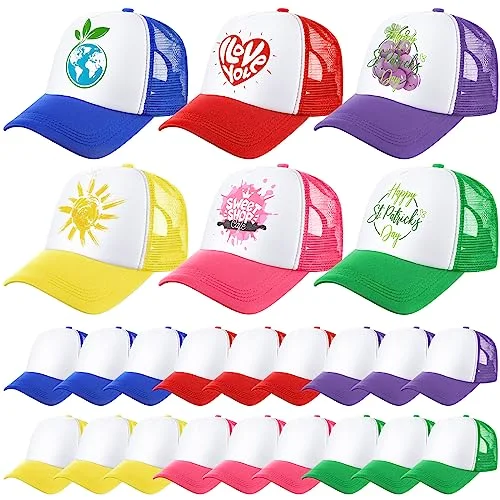 24 Pcs Trucker Hats Bulk DIY Gift, 6 Color, Kid