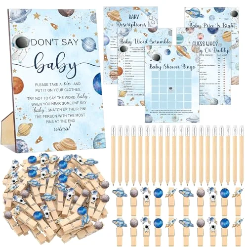 321 Space Baby Shower Decorations Games Supplies Houston We Have a Boy Astronaut Themed Wooden Don't Say Sign for Space Astronaut Planet Galaxy Planets Baby Shower Birthday Party Decoration