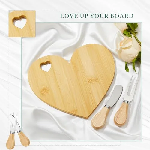 Bridal Baby Shower Favor Heart Cheese Board, Bamboo Color, 50 Set view 4