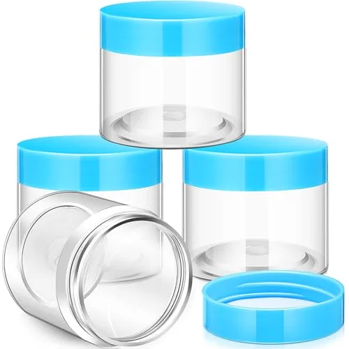 4 Pcs Plastic Jars Wide Mouth with Lids,6 Ounce,Blue