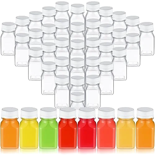 48 Pcs Plastic Juice Bottles, 4 oz Shot Bottles with Caps Small Reusable Clear Juice Containers Bulk with Leakproof Lids for Juicing, Smoothies, Milk, Coffee, and Cold Beverages