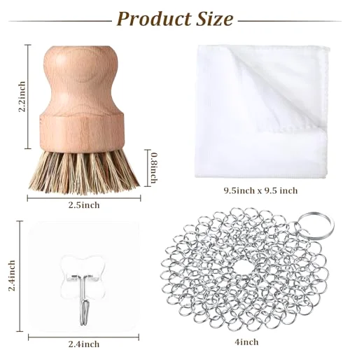 Cast Iron Cleaning Kit, Chainmail Scrubber Brush,Classic Color view 2