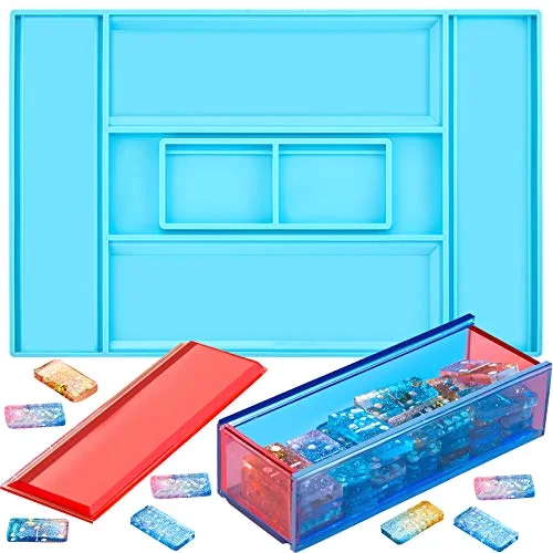 Dominoes Box Resin Mold Large Rectangle Domino Storage Box with Slide Lid Jewelry Storage Case Silicone Mold Holder Container Epoxy Resin Casting for DIY Crafts Candy Cosmetics Home Decor