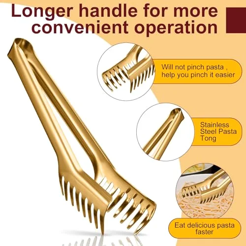 Stainless Steel Spaghetti Spoon and Pasta Tongs Set, Long Handle Noodle Server Tools with Drain Holes, Non-slip Grip for Cooking, Serving Pasta and Noodles view 2