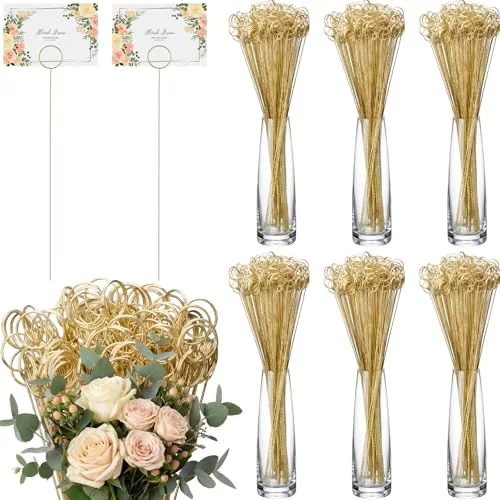 500 Pcs Gold Ring Floral Picks Card Holders for Wedding Bouquet