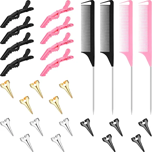27 Pcs Hair Braiding Tools Hair Parting Ring,Pink, Black