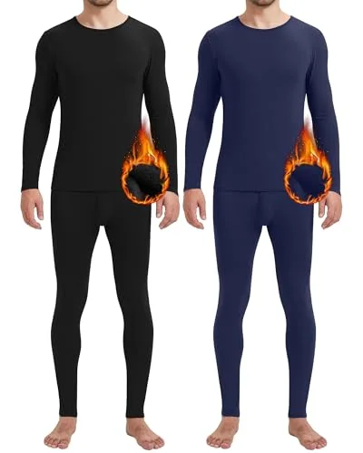 2 Pack Men Thermals Top and Bottom Set Undergarments Lined Thermal Underwear Men Base Layer for Fall Winter