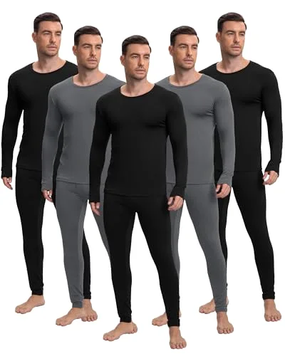 5 Sets Men's Thermal Underwear Fleece Base Layer Set Winter Base Layer Winter Top Bottom