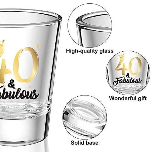 2 Pieces 40 and Fabulous Shot Glass 2 oz Black gold 40th Birthday Wine Glasses for Women and Men Celebrate 40th Birthday Decoration view 3
