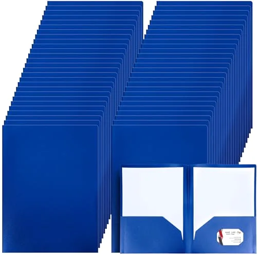 50 Pack Plastic Folders with Pocket Bulk 2 Pocket Heavy Duty Letter Size Folders Business Card Holder for School Office File